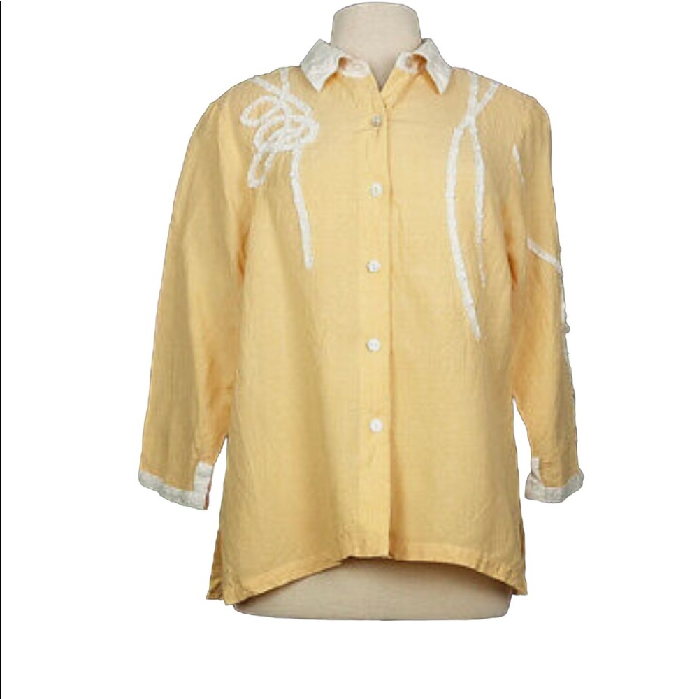 Koos Of Course Eyelet Collared Trim Linen Blend Blouse